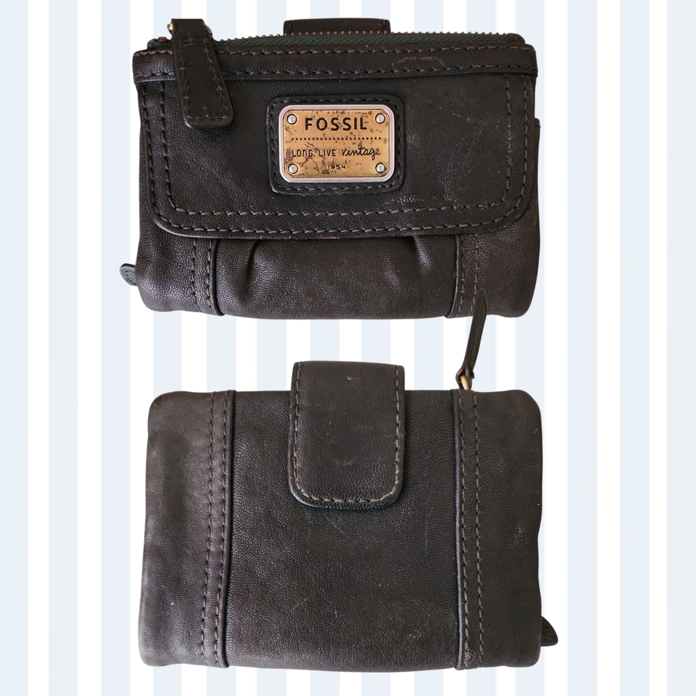 VINTAGE 90S | Fossil Dark Green Leather Wallet